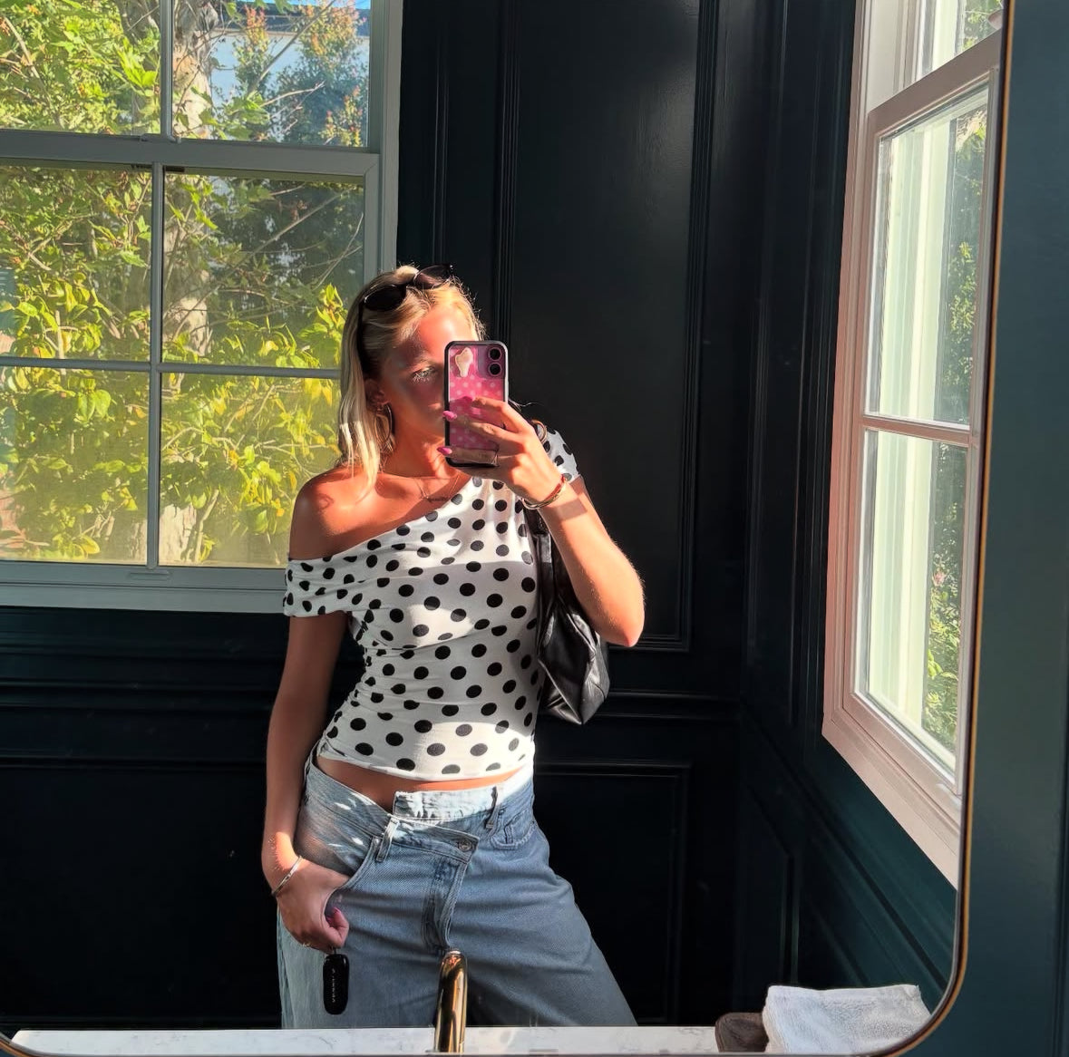 Florence top - B/W Polka Dots