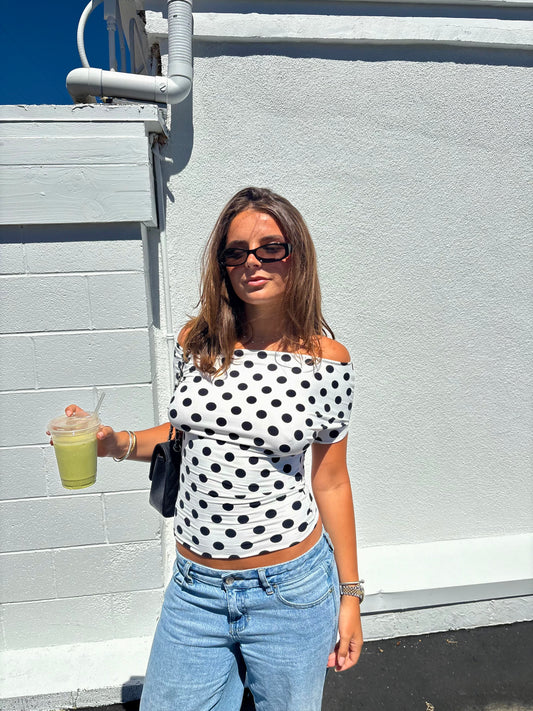 Florence top - B/W Polka Dots