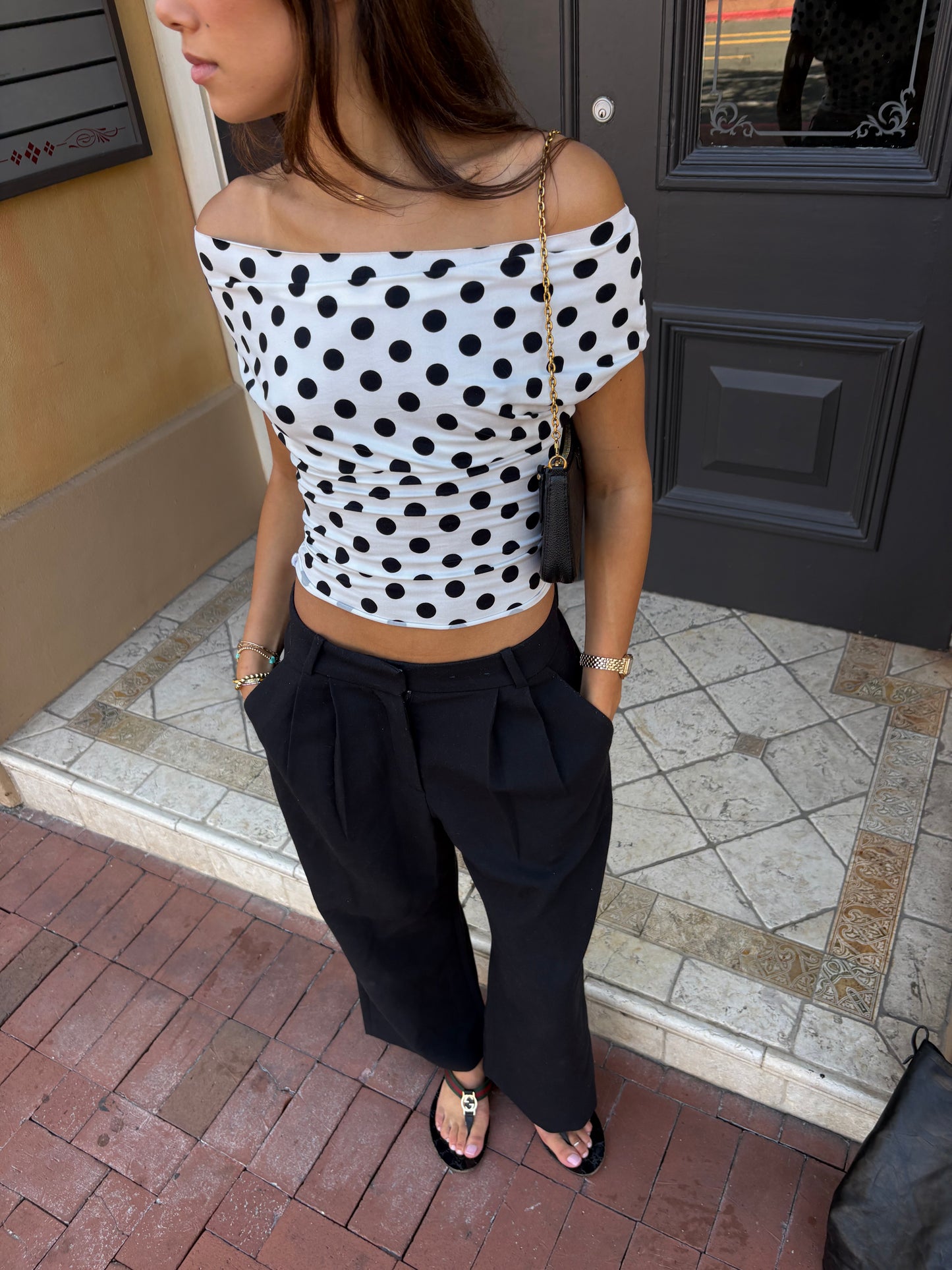 Florence Top - B/W Polka Dots