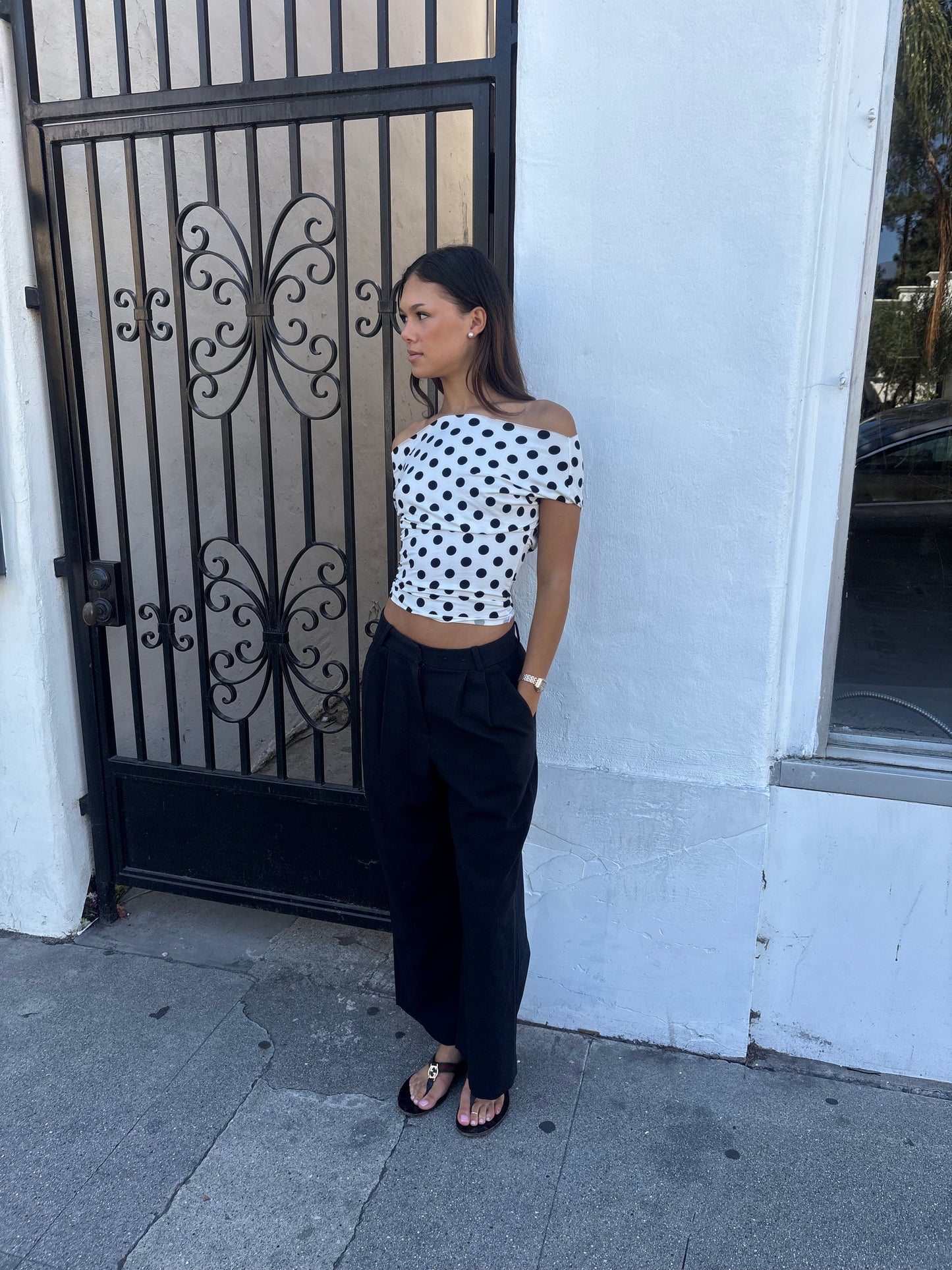 Florence Top - B/W Polka Dots